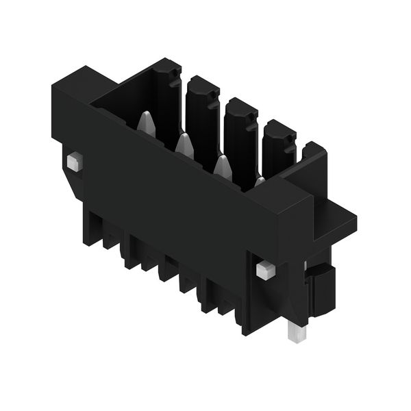 PCB plug-in connector, male header, Clip-on flange, THT/THR solder connection, 3.50 mm, Number of poles: 4, 180°, Solder pin length (l): 1.5 mm, tinned, black, Box image 1