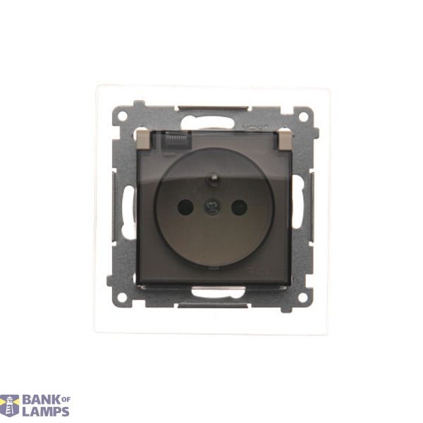IP44 single socket outlet - with Premium frame seal - transparent flap, (module), 16A, 250V, Screw, cream white/electro white image 1