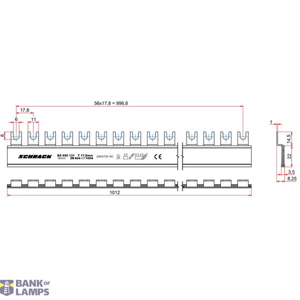 C-Busbar 1-pole, 16mmý, N, blue, 1m image 3