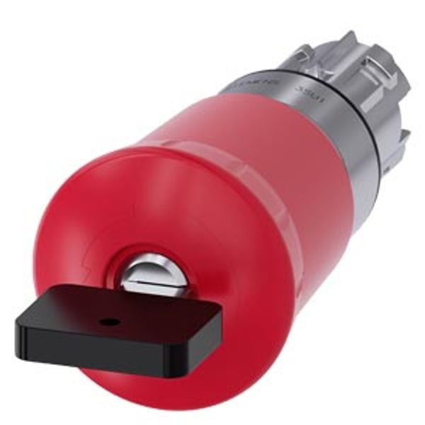 EMERGENCY-STOP mushroom pushbutton, 22 mm, round, metal, shiny, red, 40 mm, with Siemens lock, C, image 1