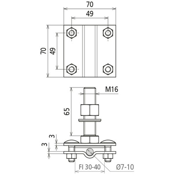 Clamp f. fixed earthing terminal M16 f. Rd 7-10/Fl30-40mm  StSt (V4A) image 2