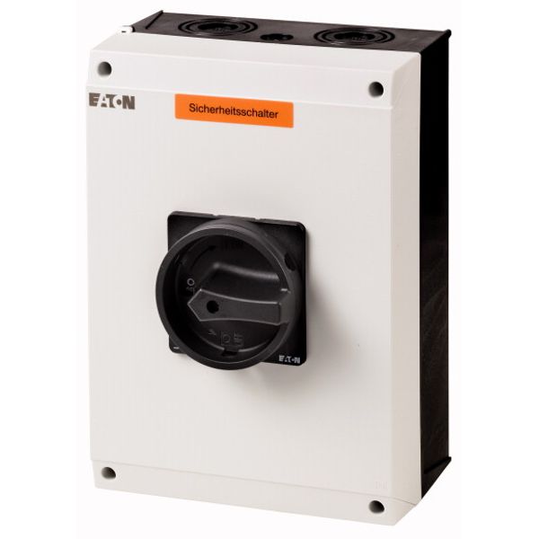 T5-3-8342/I5-SI-SW Safety switch, T5, 100 A, 6 pole, STOP function, With black rotary handle and locking ring, Lockable in position 0 with cover interlock, with warning image 1