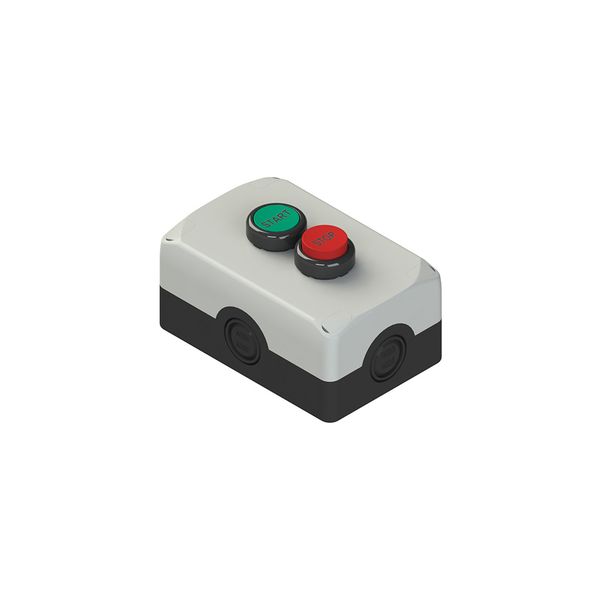 Complete unit with enclosure, 1 flush pushbutton, 1 projecting pushbutton and contacts image 1