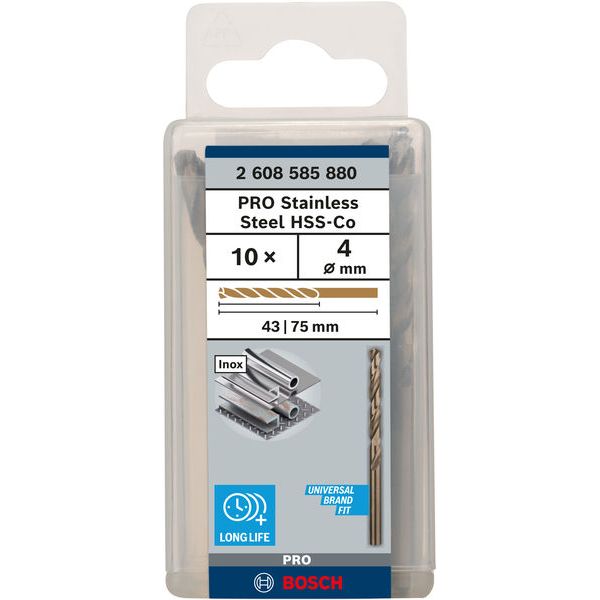 Metal drill bits HSS-Co, DIN 338 4 x 43 x 75 mm 10 pcs. image 1