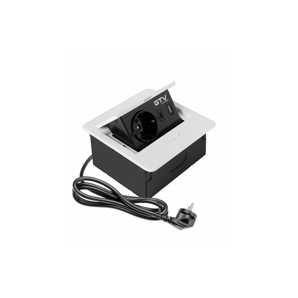 Furniture socket AVARO, 1xSHUKO, USB A+C, cable 1.5 m, white image 1