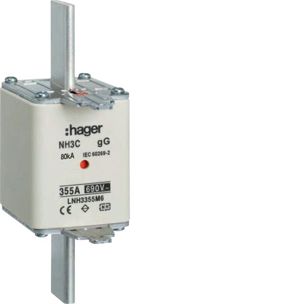 NH fuse NH3 gG 690V 355A with twin indicator and live gripping lug image 1