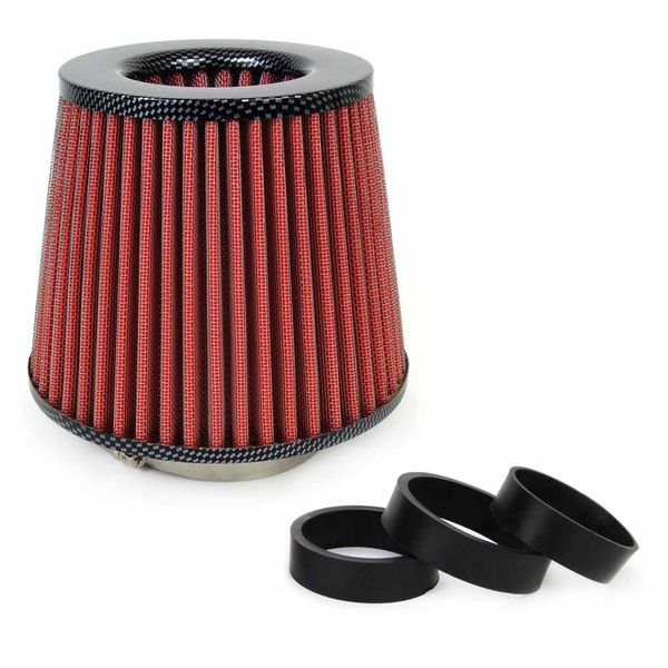 Car Air Conical Filter red/carbon, universal, 3 mouting adapters  AMIO-01713 image 1