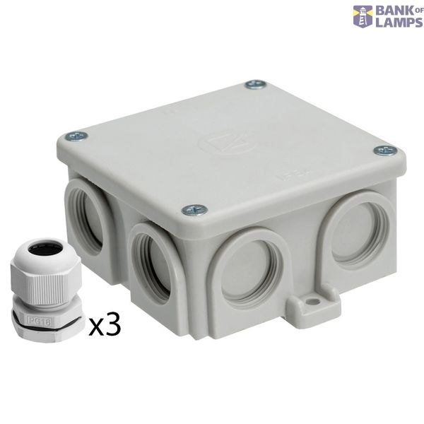 K76, bakelite junction box, colour-grey, IP54, 500V, 7 entrances, with 3xPG16 cable glands image 1