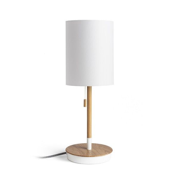 KEITH/RON 15/20 table with USB Polycotton white/beech 230V LED E27 15W image 1