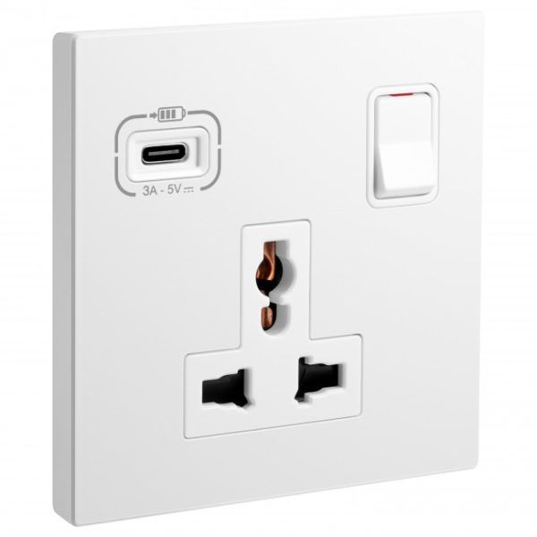 Galion 1 gang multistandard switched - with USB C 18W charger image 1