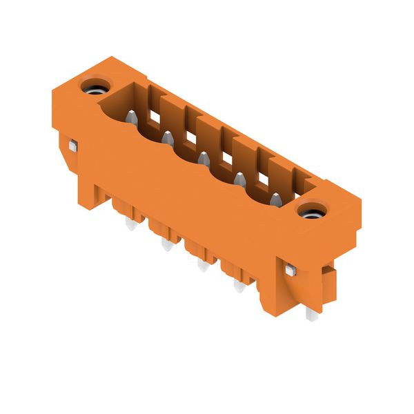 PCB plug-in connector, male header, Solder flange, THT solder connection, 5.08 mm, Number of poles: 5, 180°, Solder pin length (l): 3.2 mm, tinned, orange, Box image 3