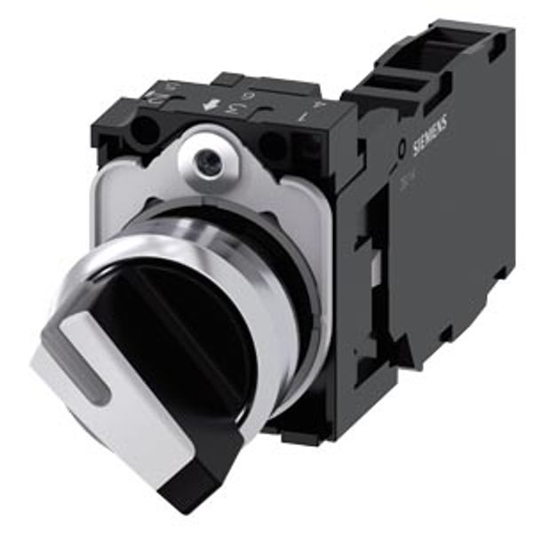 Selector switch, illuminable, 22 mm, round, metal, shiny, white, selector switch, short, 2 switch positions O-I,  3SU1150-2BF60-1FA0-Z X90 image 1
