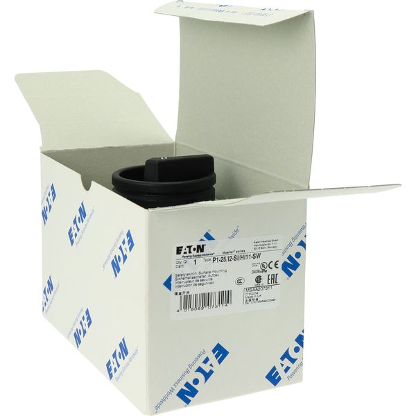 P1-25/I2-SI/HI11-SW Safety switch, P1, 25 A, 3 pole, 1 N/O, 1 N/C, STOP function, With black rotary handle and locking ring, Lockable in position 0 with cover interlock, image 46