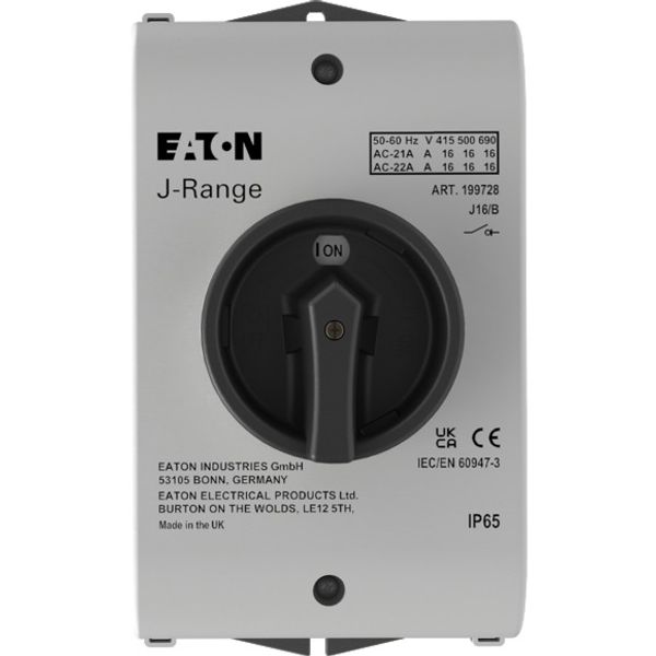 J16/B Main switch, 16 A, surface mounting, 3 pole, STOP function, Lockable in the 0 (Off) position, with push-through cable entry diaphragm., with assembly image 1