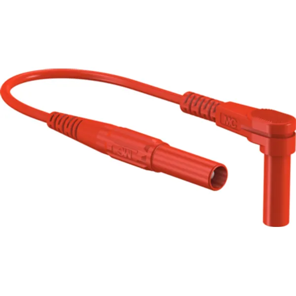 Measuring lead with (test probe, straight) to (4 mm plug, spring-loaded, angled), 1.5 m, red, silicone, 1.0 mm², CAT II, 66.9007-15022 image 1