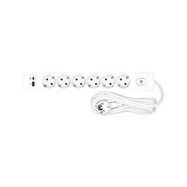 Power-strip 6-way, 1,5m cable, switch, USB A+C PD, white image 1