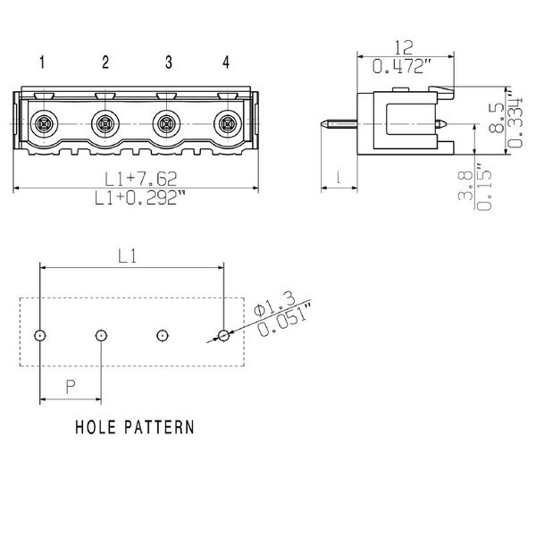 PCB plug-in connector, male header, Dovetails for fixing blocks, THT solder connection, 7.62 mm, Number of poles: 5, 180°, Solder pin length (l): 3.2 mm, tinned, Signal green, Box image 1