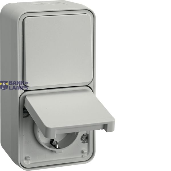 Combination socket outlet + changeover switch with housing, W.1, polar white image 1