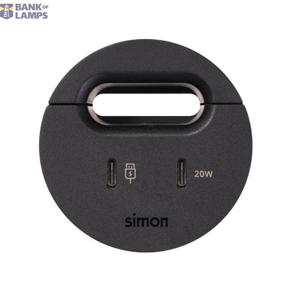 Furniture USB-C ports with docking station including 1x HDMI + LAN + 3x USB Type A and grommet (cable outlet), Simon 400 Flash 60, IP20, black, Mount. dimen.: Ø54mm image 1