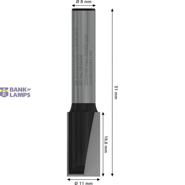 Straight bit, 8 mm, D1 11 mm, L 19.6 mm, G 51 mm image 2