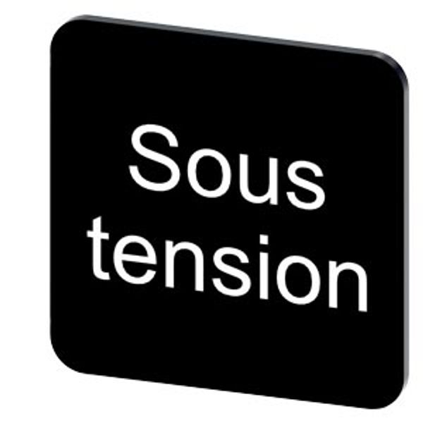 Labeling plate 22 x 22 mm, label black, labeling: SOUS TENSION image 1