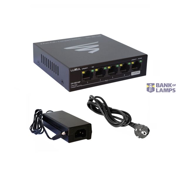 5-port Gigabit PoE switch with 4 PoE+ outputs supplied with power cord image 2