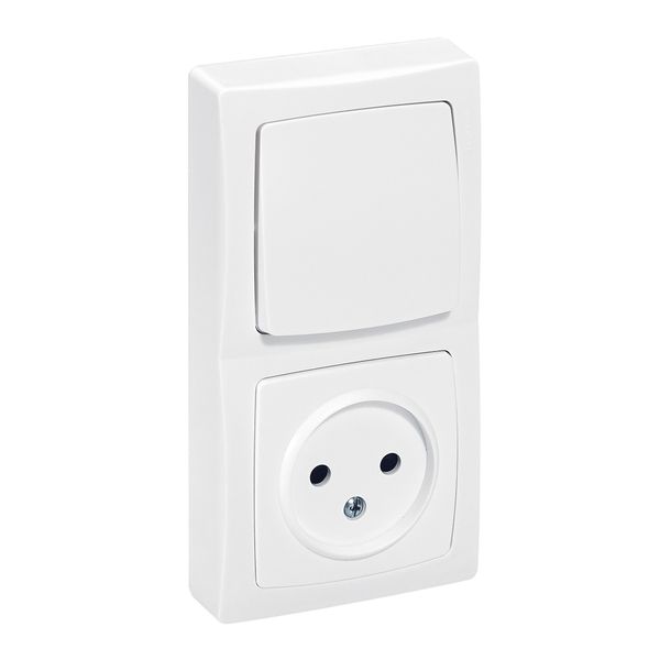 Single-touch switch + groundless socket Complete surface-mounted switchgear - White image 1