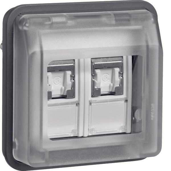 FCC soc.out. insert 8/8p shielded hinged cover surf./flushmtd,cat.6,la image 1