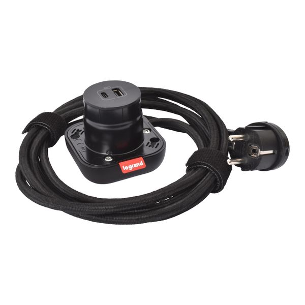 Electr On 1 gang USB A+C  black with cord 2,5M French/Schuko image 1