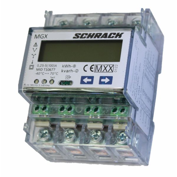 Digital kWh meter, direct 100A, 3phase, 2 tarifs, MID image 1