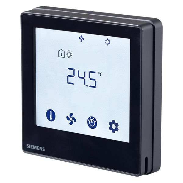 RDF800KN/VB - Flush mount touch KNX room thermostat for 2-/4-pipe FCU with on/off output and 2x universal input, fit for both round and square conduit boxes, black image 1