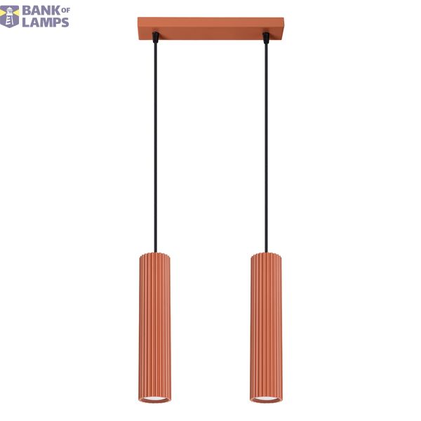 HANGING LAMP WITH TWO HANGINGS, RED LAMPSHADES, CARBON SERIES image 2