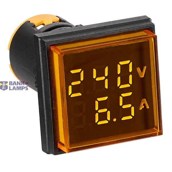 Volt-ampere. 22.5 mm, 50–500 V, 0–100 A AC, yellow, square. image 1