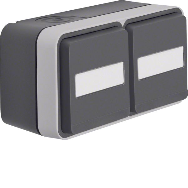 SCHUKO soc. out. 2gang hor. hinged cover surface-mtd, W.1, grey/light image 1
