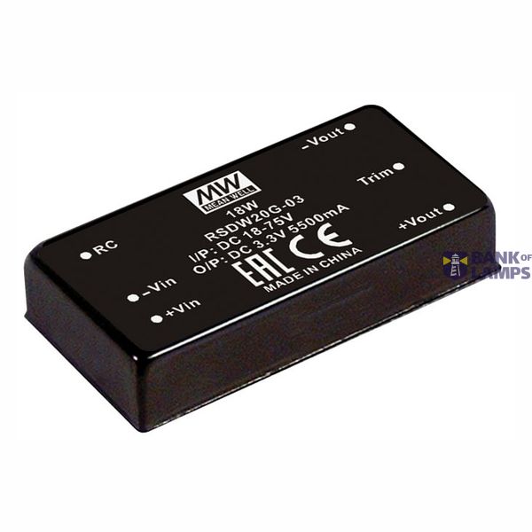 RSDW20G-03 DC/DC Converter 18-75V:+3.3V 5500mA 20W, MEAN WELL image 1