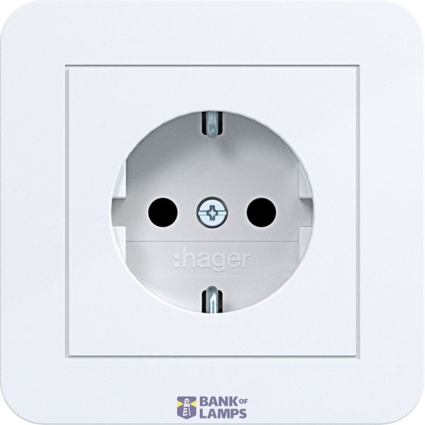 SCHUKO wall socket with cover, Safety Plus, plug-in class C.1 white gloss. image 1
