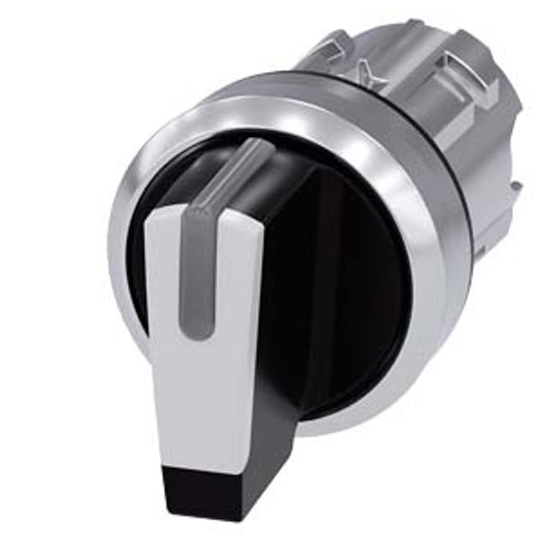 Selector switch, illuminable, 22 mm, round, metal, shiny, white, selector switch, short, 3 switch positions I>O image 1