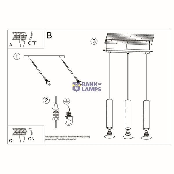 HANGING LAMP LAGOS 3L BLACK GU10 3X40W IP20 image 4