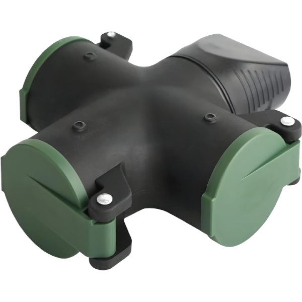 3-Way Rubber Socket Adapter, 16A 250V, 3500W, with Child Safety Shutters & Hook image 1