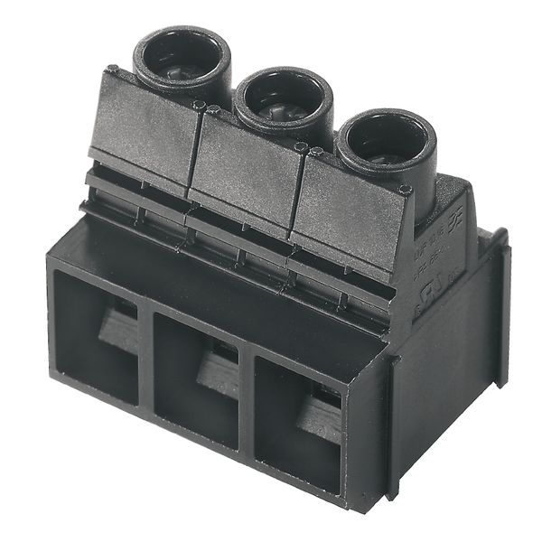 Printed circuit board terminals, 10.16 mm, Number of poles: 3, 90°, Solder pin length (l): 3.2 mm, tinned, black, Clamping yoke connection, Clamping range, max. : 16 mm², Box image 1