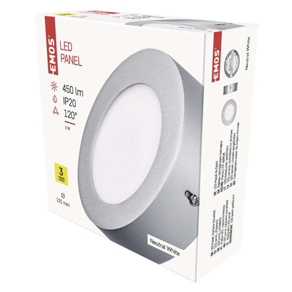 LED panel surface-mounted, round, silver, 6W, neutral white image 1