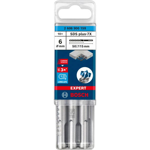 EXPERT SDS plus-7X Hammer Drill Bit 6 x 50 x 115 mm, 10-pc image 2