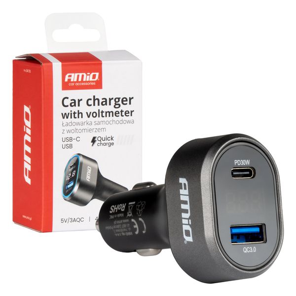 Quick Car Charger with Voltage LED Display 3.0 PD30W AMIO-04178 image 1