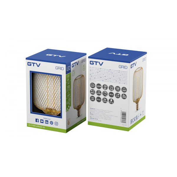 LED Bulb GRID, E27, C100, 3.5 W, 120 lm, 1800K, AC220-240V, 320°, golden image 1