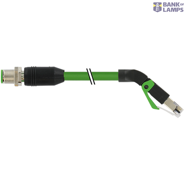 M12 male 0° D-cod. / RJ45 45° down shielded PUR 1x4xAWG22  gn15.0m image 1
