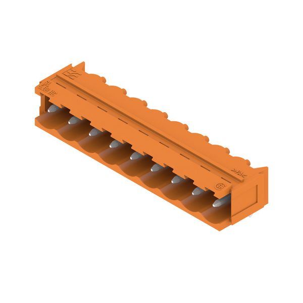 PCB plug-in connector, male header, Dovetails for fixing blocks, THT solder connection, 5.08 mm, Number of poles: 9, 90°, Solder pin length (l): 3.2 mm, tinned, orange, Box image 2