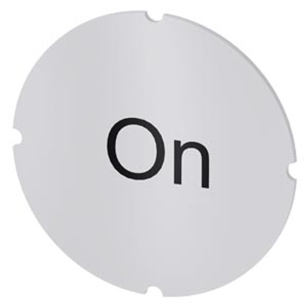 Inscription plate for illuminated pushbutton, round, milky, labeling: On image 1