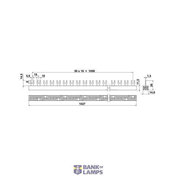 Busbar fork, 18mm, 3-pol. 10mmý, 1m, no break out version image 2