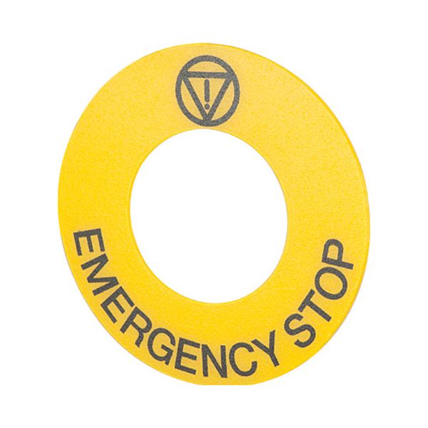 Emergency legend plate Ø 60 "EMERGENCY STOP" image 1