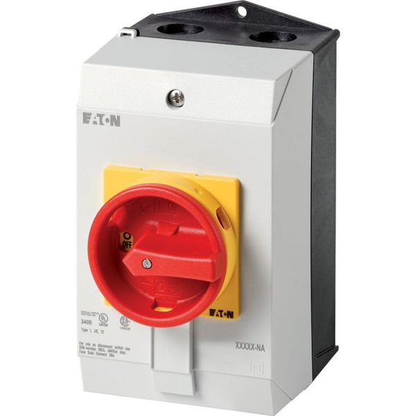 P1-25/I2/SVB/HI11-NA Main switch, P1, 25 A, surface mounting, 3 pole, 1 N/O, 1 N/C, Emergency switching off function, With red rotary handle and yellow locking ring, UL/CS image 3